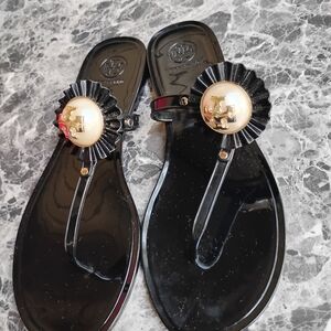 Tory Burch Black Sandals with Gold Accent